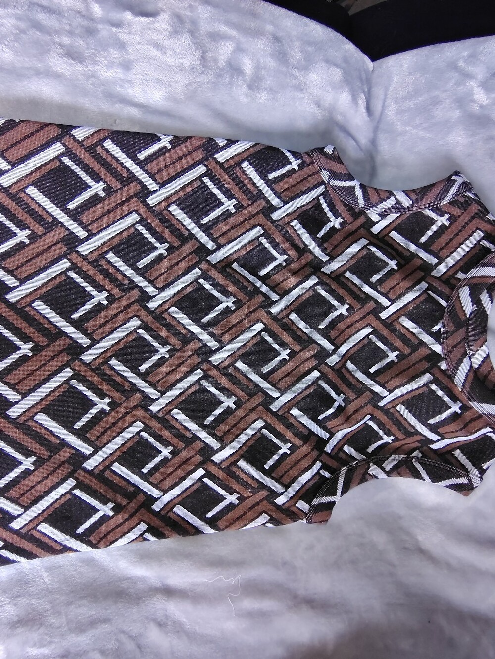 Geometric Print Women’s Top in Brown and Black - Unbranded
